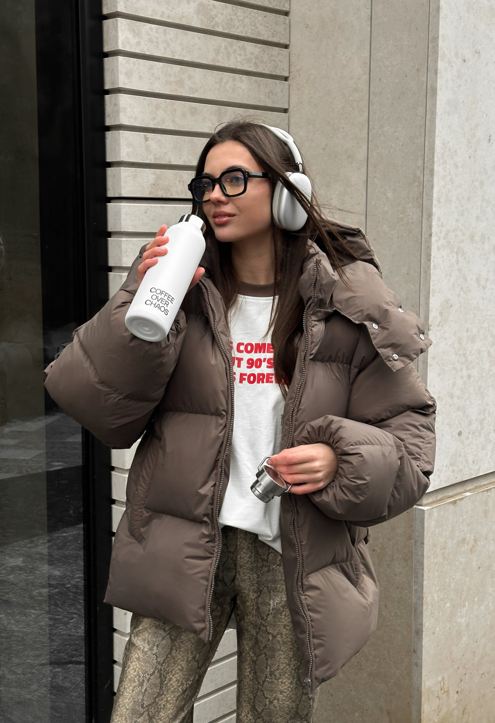 Oversized down jacket brown